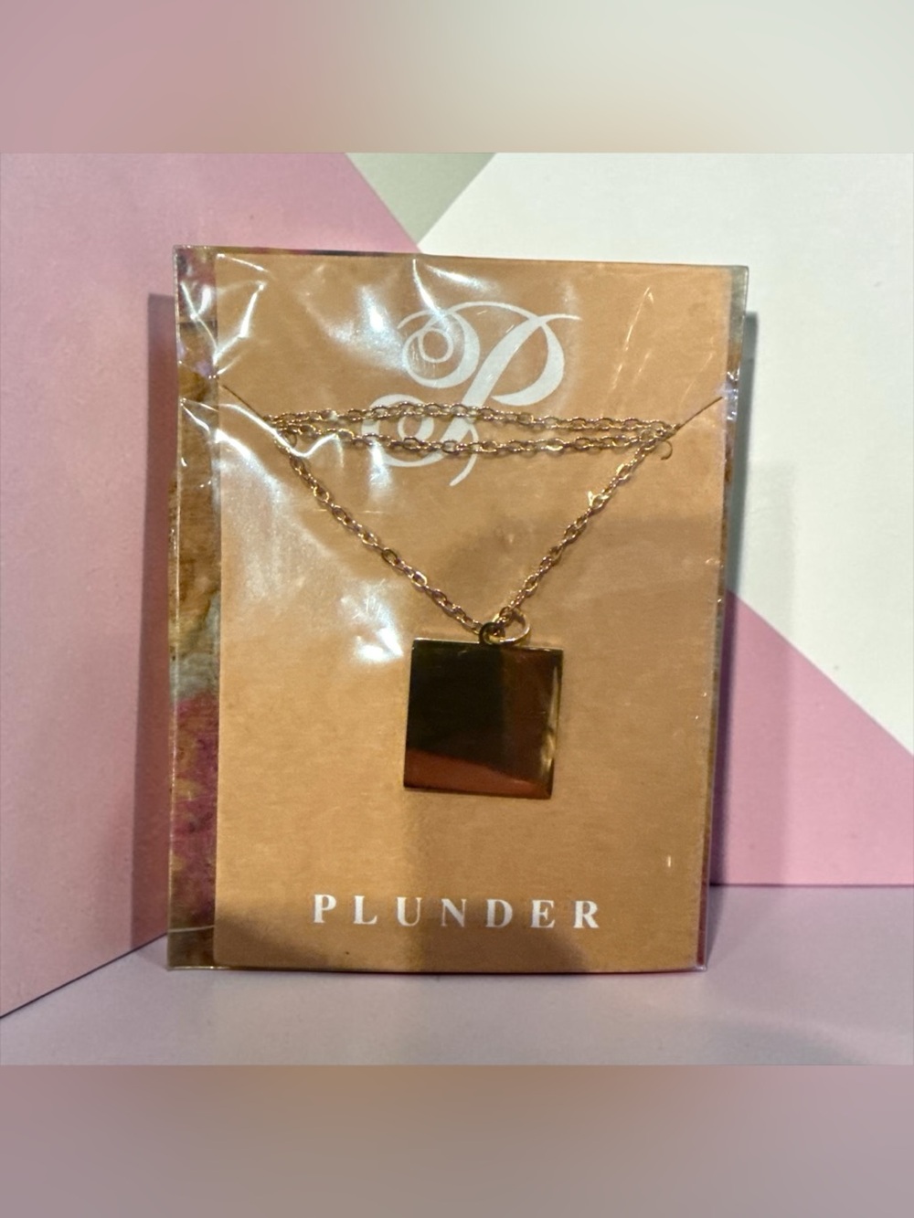 Plunder Gold Square Pendant Necklace